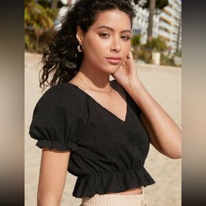 Sweetheart Neck Ruffle Hem Crop Blouse